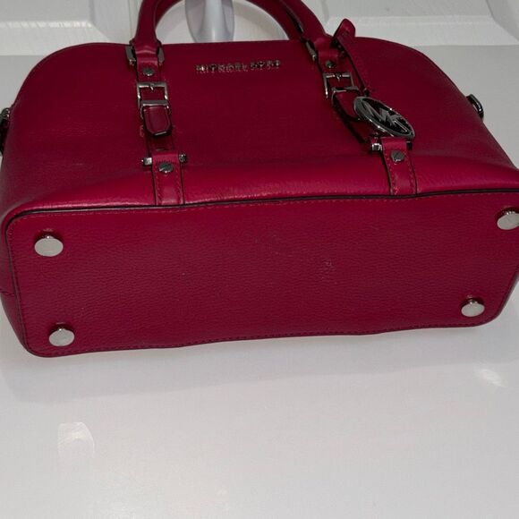 Michael Kors MK Bedford Legacy Dome Satchel Purse Bag Red pebbled leather - Picture 5 of 10